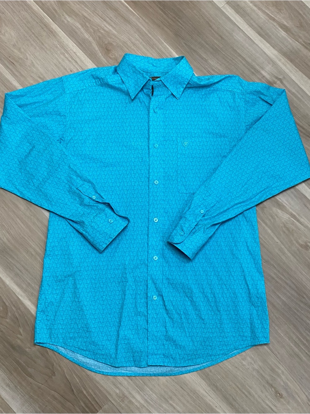 Ariat Shirt Mens Medium Blu Button Up Cotton Long Sleeve Cotton Golf